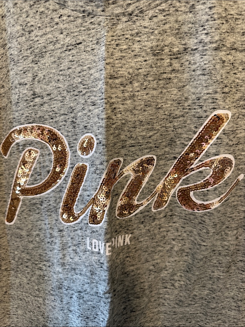 PINK Victoria's Secret Gray Tee with Rose Gold Script - Picture 3 of 3